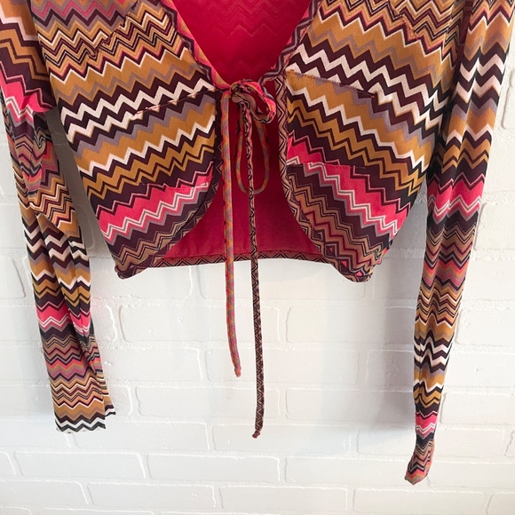 Vintage Y2K Save the Queen Crop Cardigan Babydoll Mod Tie-front Designer Sz L - Picture 7 of 11